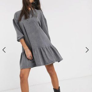 Bershka acid wash smock dress in gray